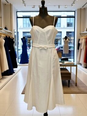 Karen Millen White Midi Corset Spaghetti Strap Dress  Bow Waist Size 10